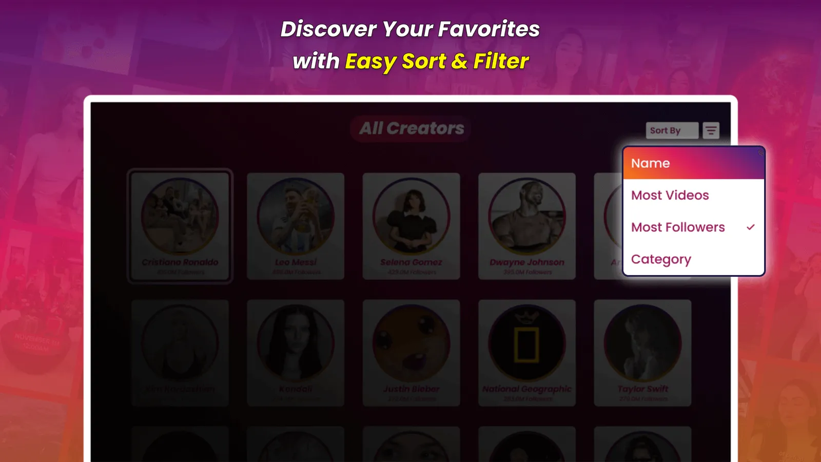 The Insta Reels sort and filter menu