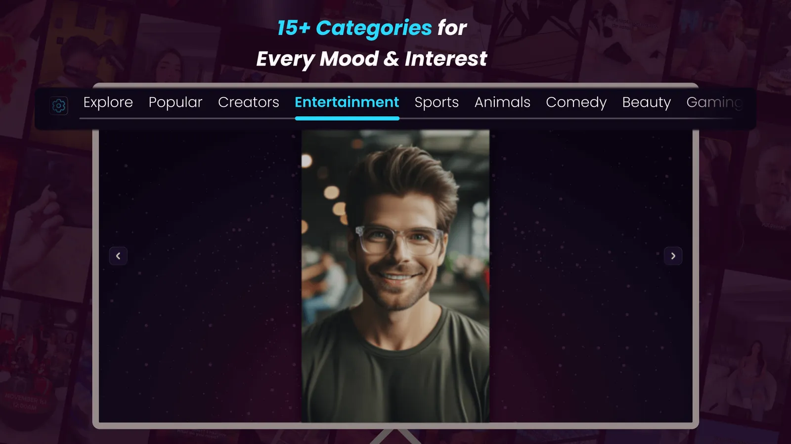 Trend Tube category tabs with a short video playing